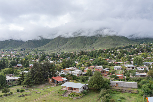 Aerial view of the hills covered by clouds in El Mollar in Tucuman Argentina.