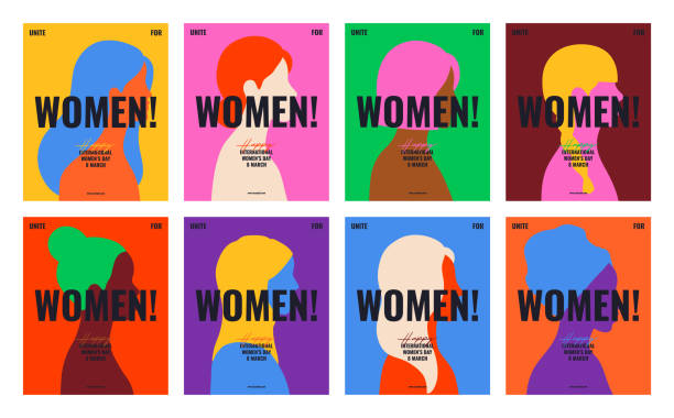 illustrazioni stock, clip art, cartoni animati e icone di tendenza di design di sfondo del poster della campagna per la giornata internazionale della donna. donne multietniche. 8 marzo biglietto d'auguri per le vacanze, copertina, invito, volantino. illustrazione vettoriale piatta della silhouette del viso di etnia diversa. - rivoluzione