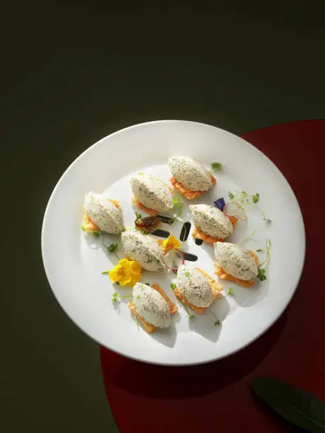 Photo of Huaiyang cuisine is one of the four traditional Chinese cuisines, originating from Yangzhou and Huai'an. Exquisitely plated dishes in the kitchen