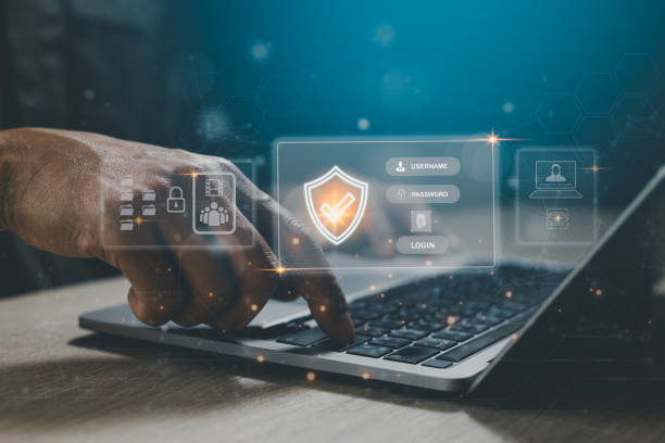 istock Cybersecurity and privacy concepts. Encryption login and password on the virtual screen interface. Businesspeople protect personal information on internet with global network security technology. 2057031003