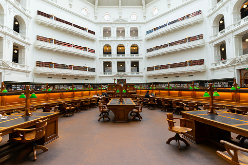 Melbourne, Australia - December 29,2023 : La Trobe reading room at the State Library of Victoria in Melbourne, Australia on December 29,2023.