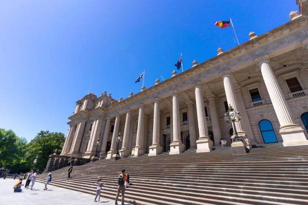 parliament house for the state of victoria in melbourne, australia. - melbourne australia victoria state victorian architecture fotografías e imágenes de stock