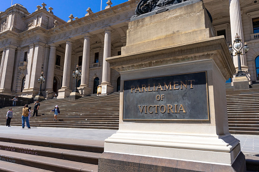 Melbourne, Australia - December 29,2023 : View of Parliament House for the state of Victoria in Melbourne, Australia on December 29,2023.