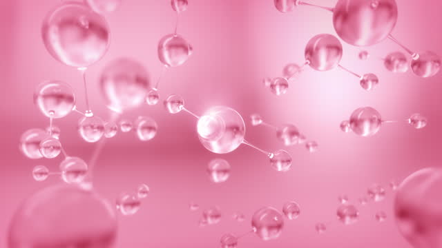 Pink molecular structure, Skin care cosmetics solution concept, 3D animation