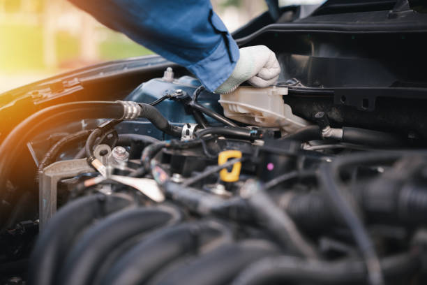 istock Close up of hand checking auto car coolant level. 2057138608