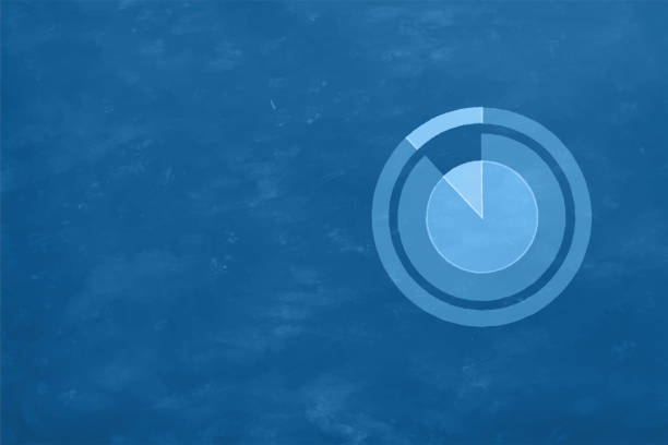 Painted smudged blotched blank rustic retro style blue vector background with a pie chart depicting a sector shaded portion, share of whole leaving ample copy space, also like a clock dial