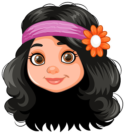 Vector illustration of a smiling girl with a headband.
