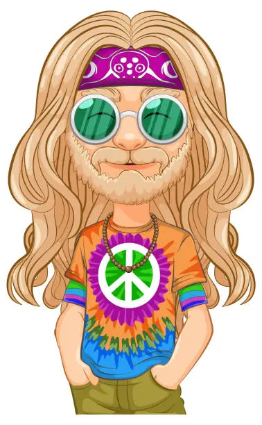 Vector illustration of Colorful hippie character promoting peace and love.