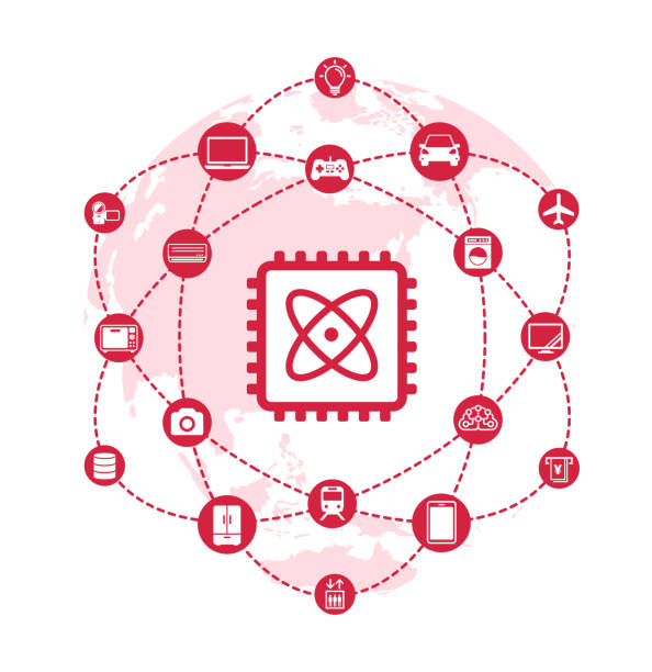 ilustrações de stock, clip art, desenhos animados e ícones de vector illustration of a semiconductor and its applications. - semiconductor computer wafer computer chip silicon
