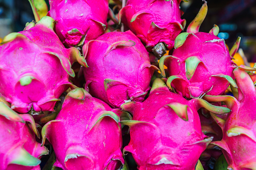 Dragon fruit is a tropical fruit. Dragon fruit is a healthy fruit in the fresh market of Thailand.