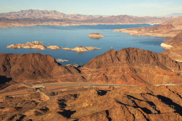 Lake Mead with Blue Sky and Blue Water (Aerial) stock photo