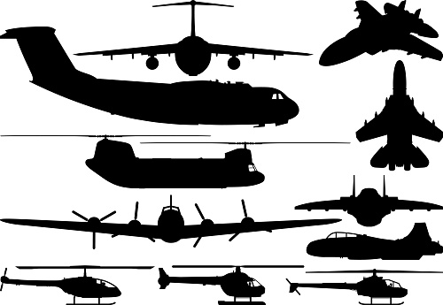 Military aircraft silhouettes.