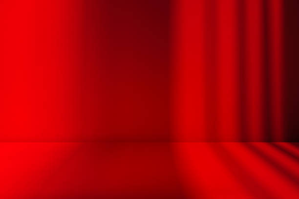 istock Wall interior background, studio and backdrops show products. with shadow from window color red light. background for text insertion and presentation of product 2057258527