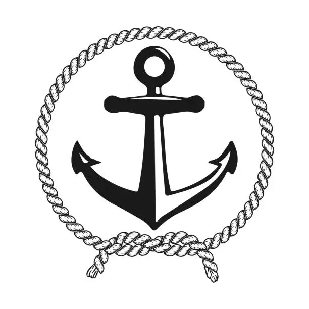 Vector illustration of Vintage Retro Anchor Hook with Circular Rope for Boat Ship Nautical Transport Illustration Design Vector