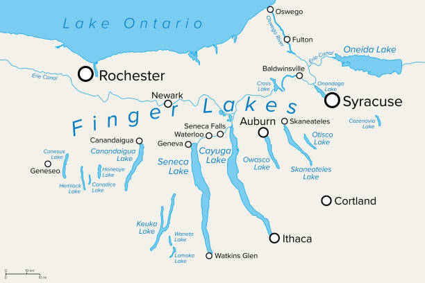wilayah finger lakes di negara bagian new york, di amerika serikat, peta politik - finger lakes ilustrasi stok
