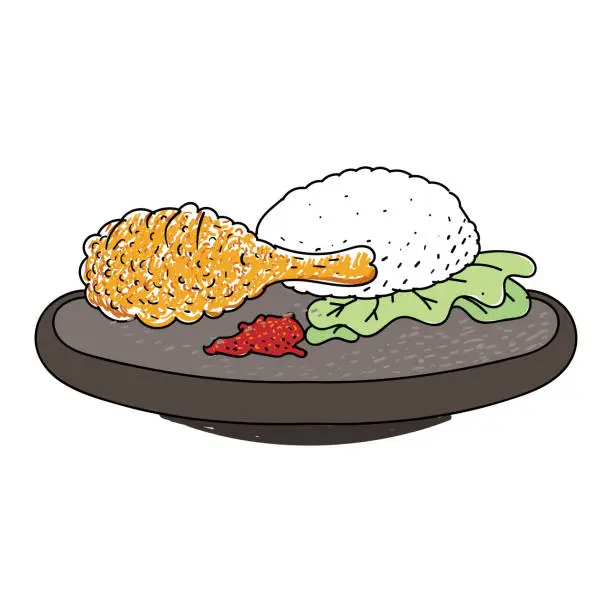 Vector illustration of Rice Fried Chicken for Restaurant Food Catering Illustration Design