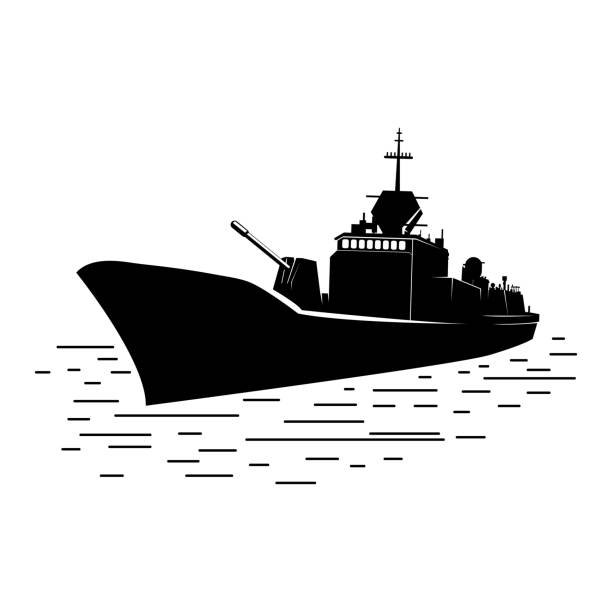 illustrazioni stock, clip art, cartoni animati e icone di tendenza di vintage retro sea ocean navy seal ship per il soldato dell'esercito militare illustrazione design - fregata