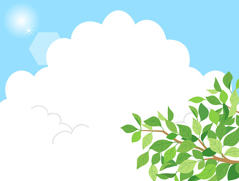 This is an illustration of fresh greenery, blue sky, and thunderclouds.