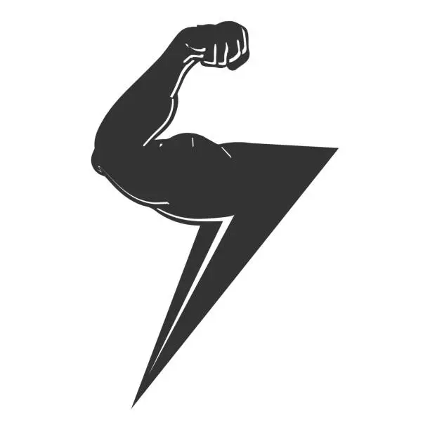 Vector illustration of Strong Muscular Hand Bicep with Zeus Thunderbolt Electric Light for Gym Fitness Sport Illustration