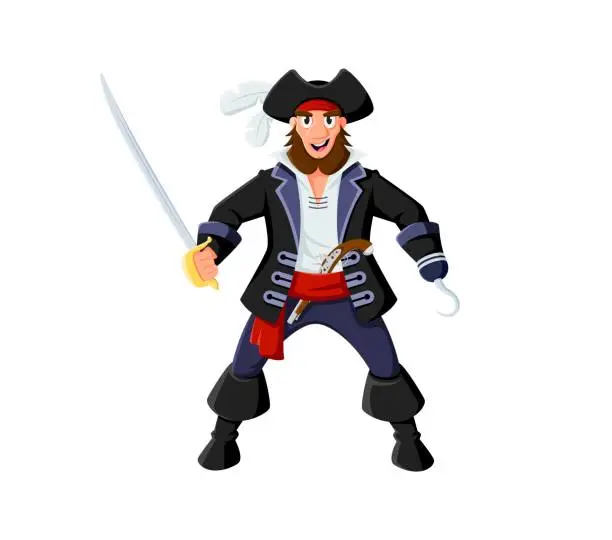 Vector illustration of Cartoon pirate and corsair captain character