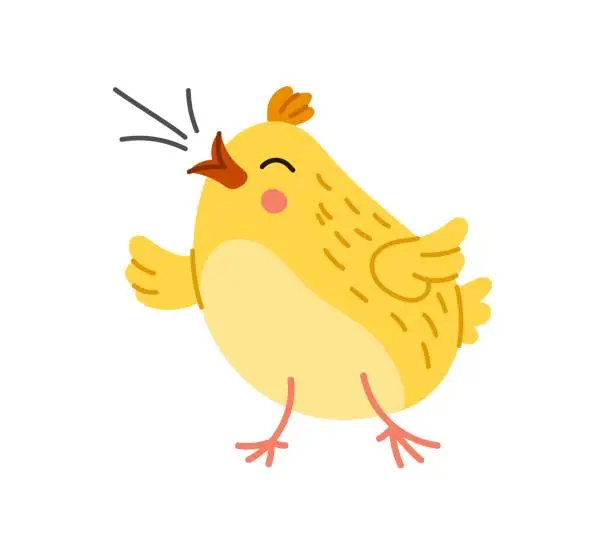 Vector illustration of Adorable chick cartoon character tweeting on farm