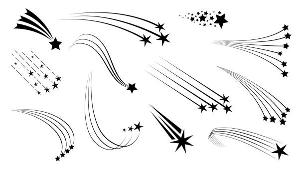 ilustraciones, imágenes clip art, dibujos animados e iconos de stock de estrellas de estallido estelar de navidad, rastros de meteoritos - asteroide