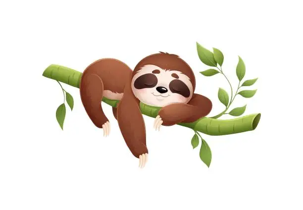 Vector illustration of Cartoon cute lazy sloth animal character sleeping