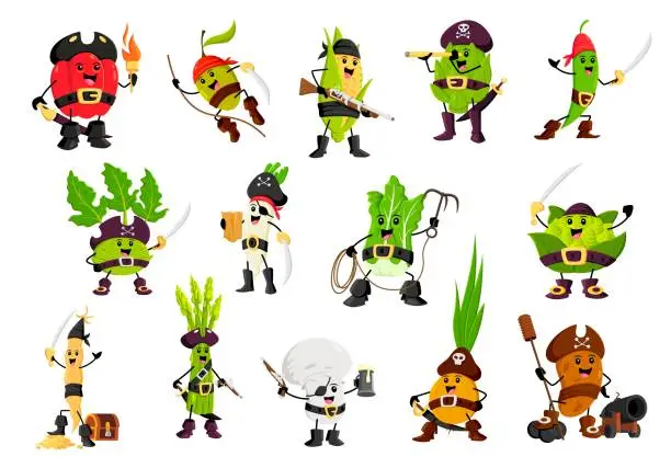 Vector illustration of Cartoon pirate and corsair vegetable characters