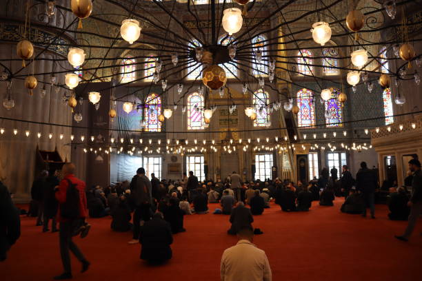 Interior view of Sultan Ahmet Mosque (Blue Mosque) in Istanbul, Turkey. 02/24/2024