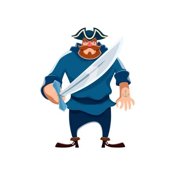 Vector illustration of Cartoon pirate captain character with sword