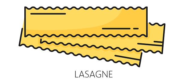 Stack of dried uncooked lasagna pasta sheets, Italian cuisine food of flour. Vector uncooked raw lasagna pasta color icon