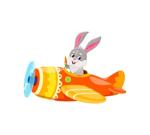 Vector illustration of Cartoon baby bunny animal character on airplane