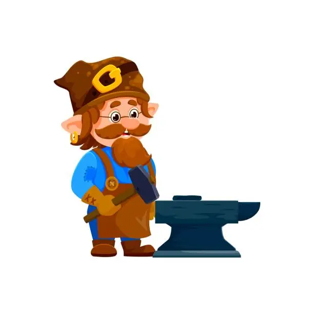 Vector illustration of Cartoon gnome or dwarf blacksmith funny character