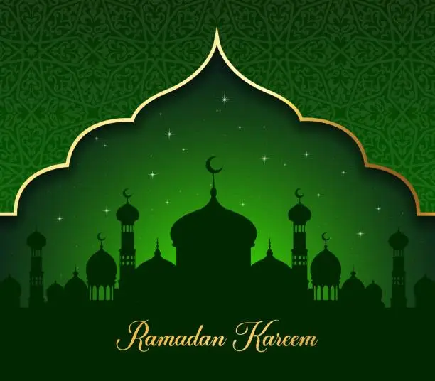 Vector illustration of Ramadan Kareem holiday banner with Muslim mosque