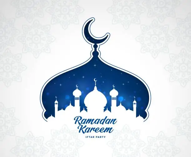 Vector illustration of Ramadan Kareem Iftar party banner, Muslim mosque