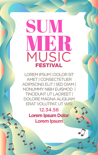 summer music festival poster template with abstract tropical sea wave vibes background vector illustration.