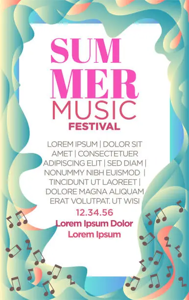 Vector illustration of summer music festival poster template with abstract tropical sea wave vibes background vector illustration.