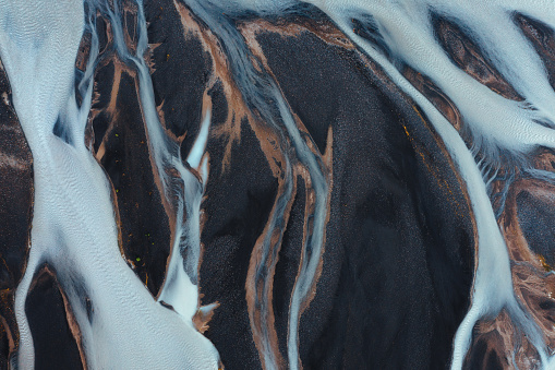 Aerial view on a glacial river in South Iceland.