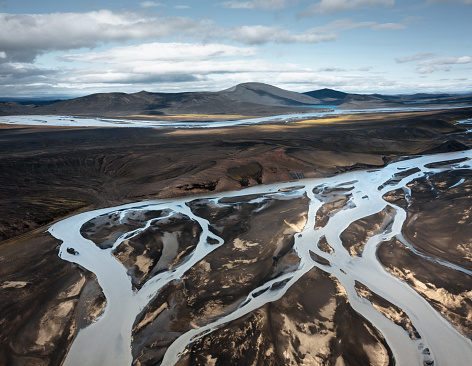 Braided river in highlands of Iceland.