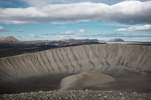 View from the top of Hverfjall volcanic crater in Lake Myvatn region in Northern Iceland.