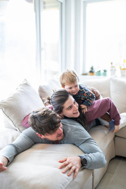 istock Family with one little boy having fun at home. 2057406937