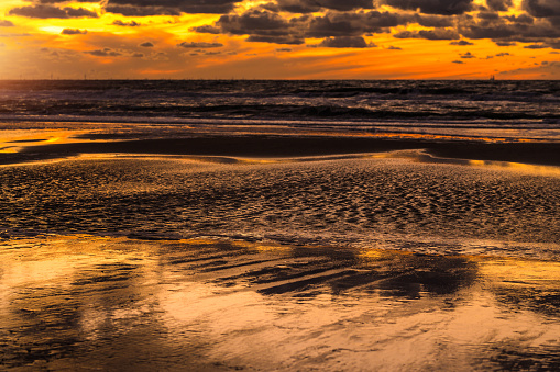 Beach on North sea on sunset, North Holland, Netherlands.