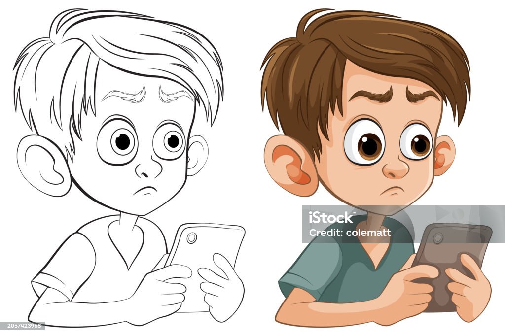 Picture Description Without Color Vector Illustration Of A Boy With And Without Color Stock Illustration ...