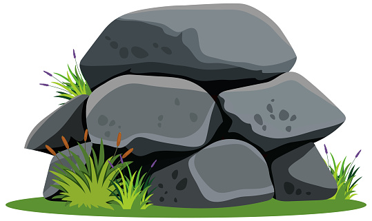 Cartoon rocks with grass on a white background