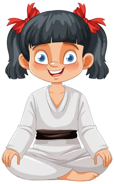 Vector illustration of Cartoon of a happy girl wearing karate uniform