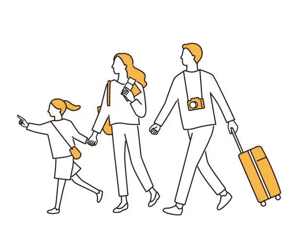 Vector illustration of family going on a trip. man with a suitcase. Depart for sightseeing spots. enjoy traveling abroad