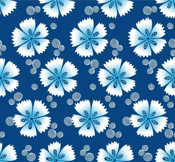 Vector illustration of Japanese Circle Flower Fall Vector Seamless Pattern