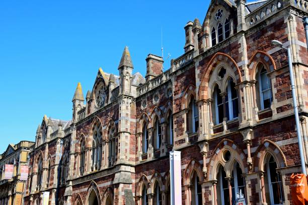 View of the Royal Albert Memorial Museum and Art Gallery along Queen Street in the city centre, Exeter, Devon, UK, Europe.