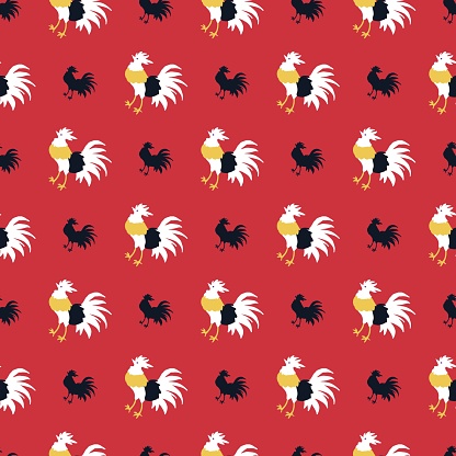 Ablaze Lucky Rooster Silhouette in Red Pattern can be use in background and apparel design