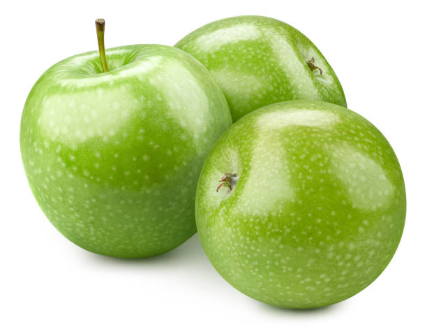 istock Three ripe green apples on a white background 2057535691